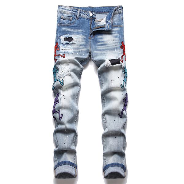men jeans ripped straight leg embroidery jean pant hip hop casual trousers, Blue
men jeans ripped straight leg embroidery jean pant hip hop casual trousers, Blue