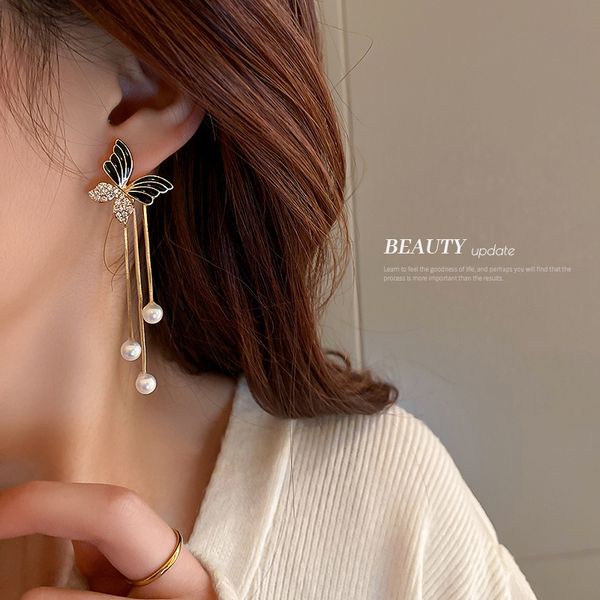 925 silver needle black diamond love heart bow tie earrings korean ins temperament long fringe earringsfor women, Golden
925 silver needle black diamond love heart bow tie earrings korean ins temperament long fringe earringsfor women, Golden