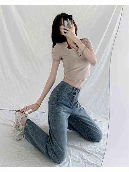 thin high waist straight blue jeans women's summer new simple style loose wide leg casual plain pants female denim trousers t220728
thin high waist straight blue jeans women's summer new simple style loose wide leg casual plain pants female denim trousers t220728