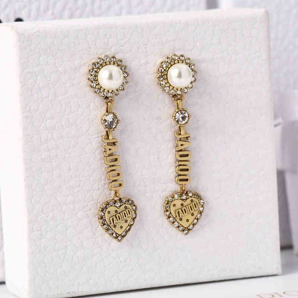 earrings d family pearl tassel female dijia letter brass fashion, Golden