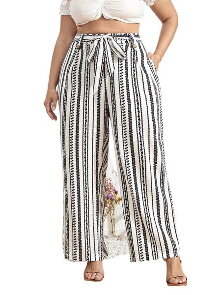 plus allover print belted wide leg pants r6jn#, Black
plus allover print belted wide leg pants r6jn#, Black