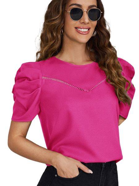 solid eyelet lace puff sleeve w67e#, White
solid eyelet lace puff sleeve w67e#, White