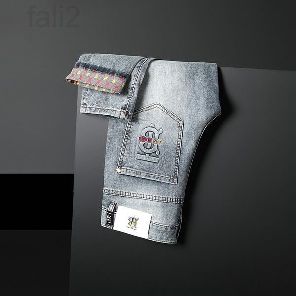 men's jeans designer 2021 tiktok, straight leg, long trousers, spring, black embroidery, thin jeans, male jitter., Blue