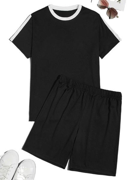 men contrast trim pj set a6xv#, Black;brown 
men contrast trim pj set a6xv#, Black;brown