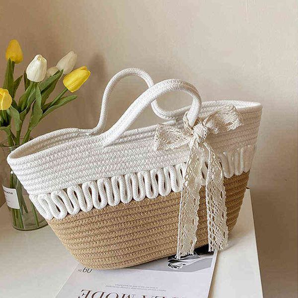 cotton rope woven large capacity tote bags for women designer lace bow women's handbags beach handmade big shopper women baskets g22052
cotton rope woven large capacity tote bags for women designer lace bow women's handbags beach handmade big shopper women baskets g22052