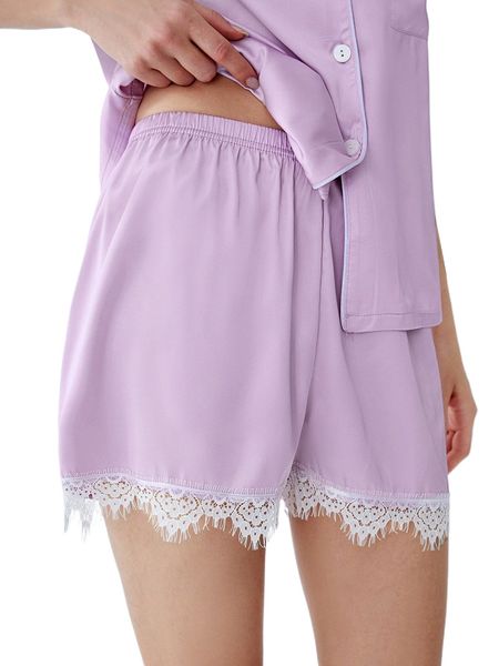 lightweight soft breathable lace trim satin sleep shorts n088#, Black;red 
lightweight soft breathable lace trim satin sleep shorts n088#, Black;red