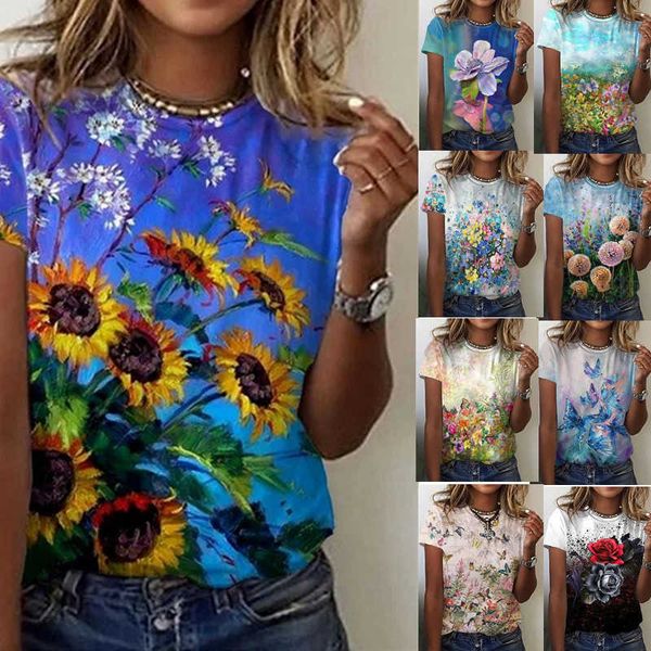 2022 spring and summer new flower print short sleeve t-shirt top, White
2022 spring and summer new flower print short sleeve t-shirt top, White