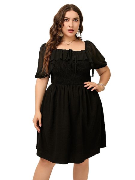 plus solid shirred tie front dress h9nu#, Black 
plus solid shirred tie front dress h9nu#, Black