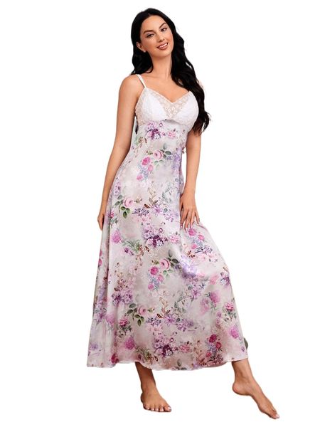 floral print embroidery mesh panel satin cami nightdress without bra g5pw#, Black;red
floral print embroidery mesh panel satin cami nightdress without bra g5pw#, Black;red