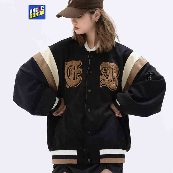 uncledonjm patchwork jackets for women 2022 spring/autumn outerwear coats varsity jacket oversized jackets t220728, Black;brown
uncledonjm patchwork jackets for women 2022 spring/autumn outerwear coats varsity jacket oversized jackets t220728, Black;brown