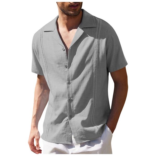 men guayabera shirts casual button down short sleeve linen cotton cuban camp beach collared solid shirt, White;black
men guayabera shirts casual button down short sleeve linen cotton cuban camp beach collared solid shirt, White;black
