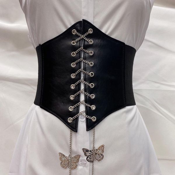 ultra wide belts for women butterfly metal chain corset belt female pu leather slimming body elastic waist, Black;brown
ultra wide belts for women butterfly metal chain corset belt female pu leather slimming body elastic waist, Black;brown