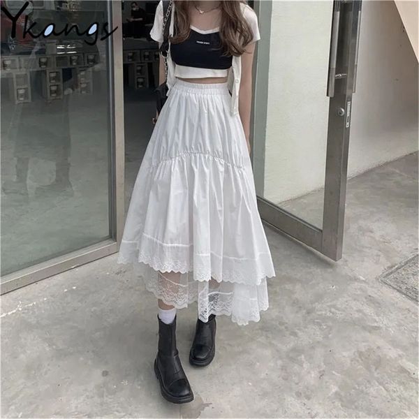 black gothic lace stitching irregular pleated skirt women white vintage high waist long korean solid hip hop streetwear 220324
black gothic lace stitching irregular pleated skirt women white vintage high waist long korean solid hip hop streetwear 220324