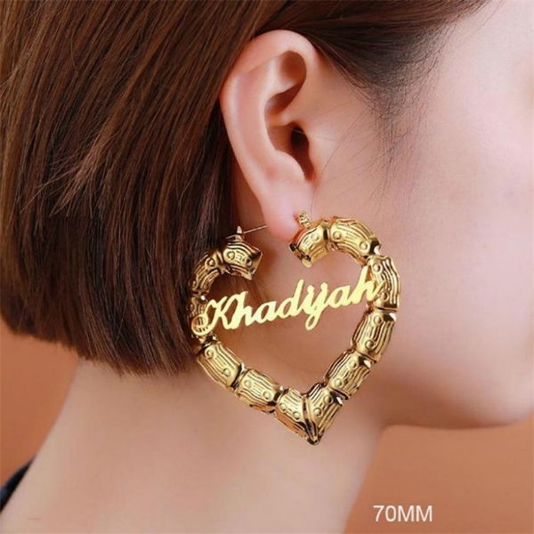 45mm-90mm custom bamboo hoop earrings stainless steel custom name earrings heart-shaped / round bamboo earrings personality gift 200923, Golden;silver
45mm-90mm custom bamboo hoop earrings stainless steel custom name earrings heart-shaped / round bamboo earrings personality gift 200923, Golden;silver