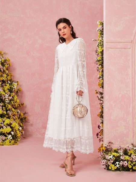 floral embroidery flounce sleeve mesh dress q228#, Black;gray
floral embroidery flounce sleeve mesh dress q228#, Black;gray