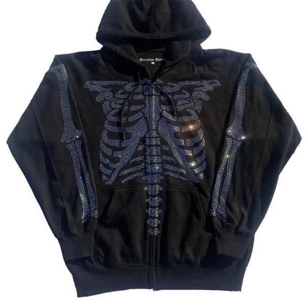 skull head hoodie womens sweatshirt loose hooded jacket pattern zipper autumn casual jacket womens 220816, Black