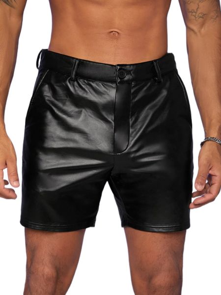 men button front pu leather shorts n9j4#, White;black
men button front pu leather shorts n9j4#, White;black