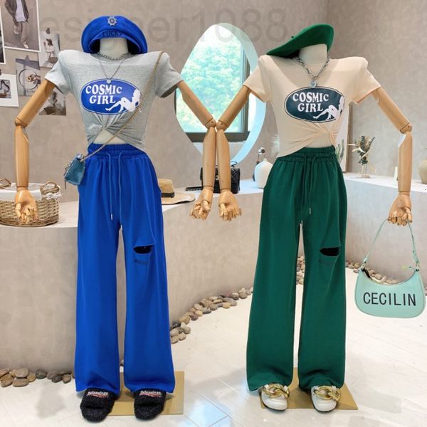 two piece dress designer spring 2022 new korean printed short sleeved t-shirt + high waist hole wide leg casual pants two piece set for wome, White
two piece dress designer spring 2022 new korean printed short sleeved t-shirt + high waist hole wide leg casual pants two piece set for wome, White