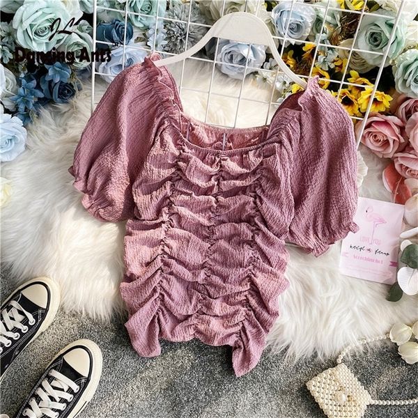 women shirts square collar short puff sleeve french retro pleated slim summer new female elegant chiffon short blouse t200608, White
women shirts square collar short puff sleeve french retro pleated slim summer new female elegant chiffon short blouse t200608, White