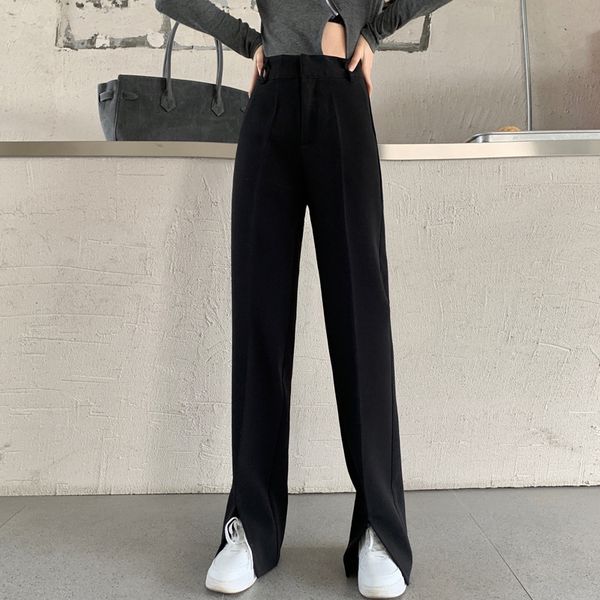 split wide leg suit woman pants spring korean loose trousers high waist straight casual for women 210506, Black;white
split wide leg suit woman pants spring korean loose trousers high waist straight casual for women 210506, Black;white