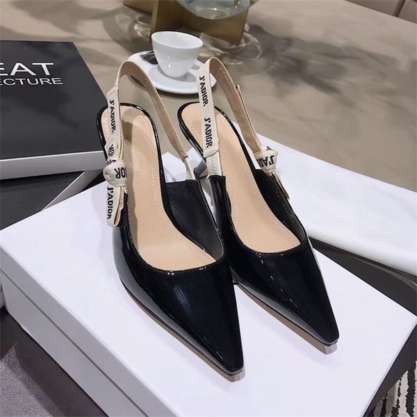 with low discount designer slippers family sandals bow pointed letter flat bottom patent, Black
with low discount designer slippers family sandals bow pointed letter flat bottom patent, Black