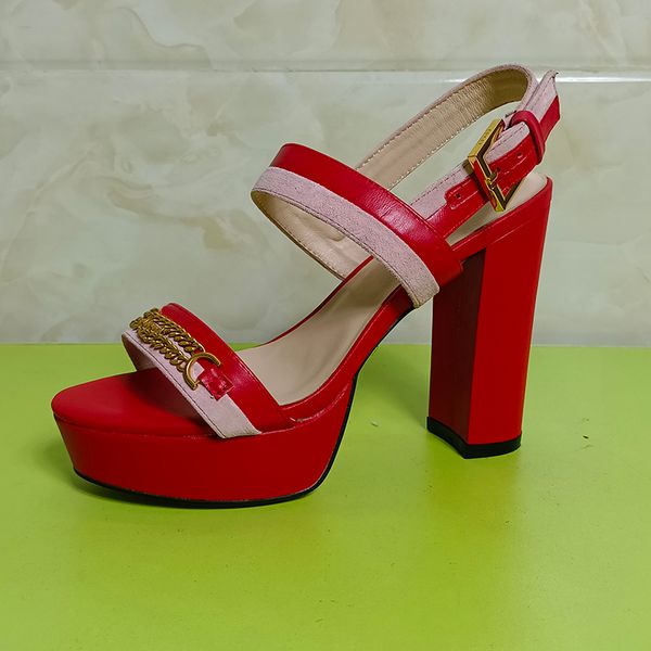 red heeled sandals for women luxury designer gold chain buckle fashion patchwork heels genuine leather platform shoe quality 13cm high heel, Black
red heeled sandals for women luxury designer gold chain buckle fashion patchwork heels genuine leather platform shoe quality 13cm high heel, Black