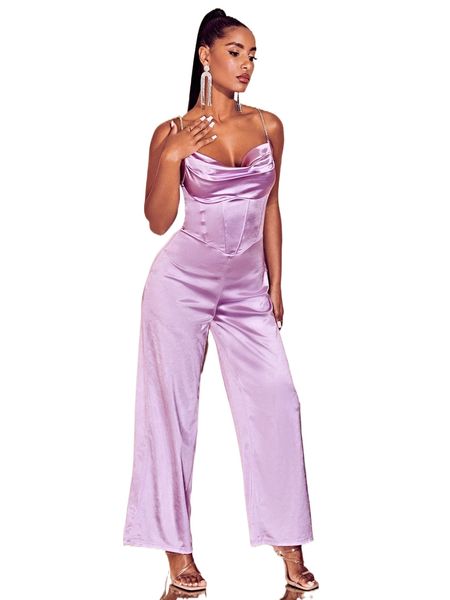 bae draped collar rhinestone chain strap cami jumpsuit p7zj#, Black;white 
bae draped collar rhinestone chain strap cami jumpsuit p7zj#, Black;white