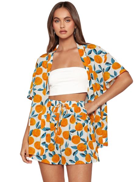 allover fruit print drop shoulder blouse & drawstring waist shorts without l3wz#, White
allover fruit print drop shoulder blouse & drawstring waist shorts without l3wz#, White