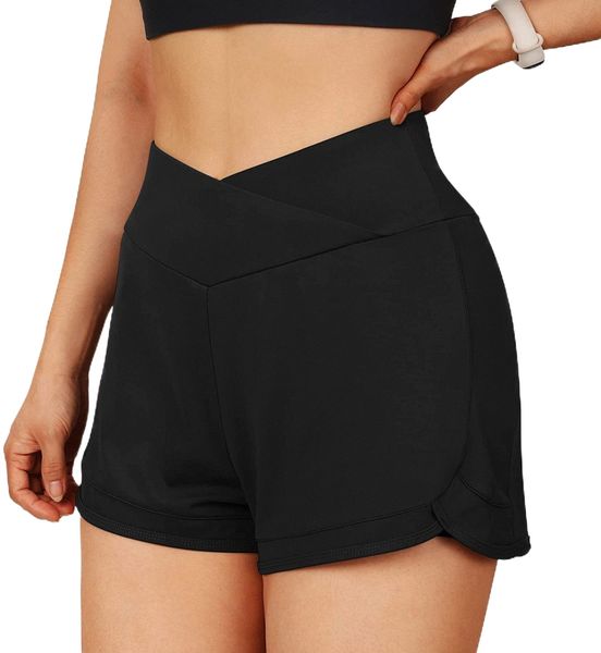women v cross waist workout shorts with pocket high waisted gym running shorts y5x4#, White;black
women v cross waist workout shorts with pocket high waisted gym running shorts y5x4#, White;black