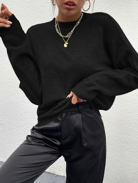 mock neck drop shoulder sweater m7zt#, White;black