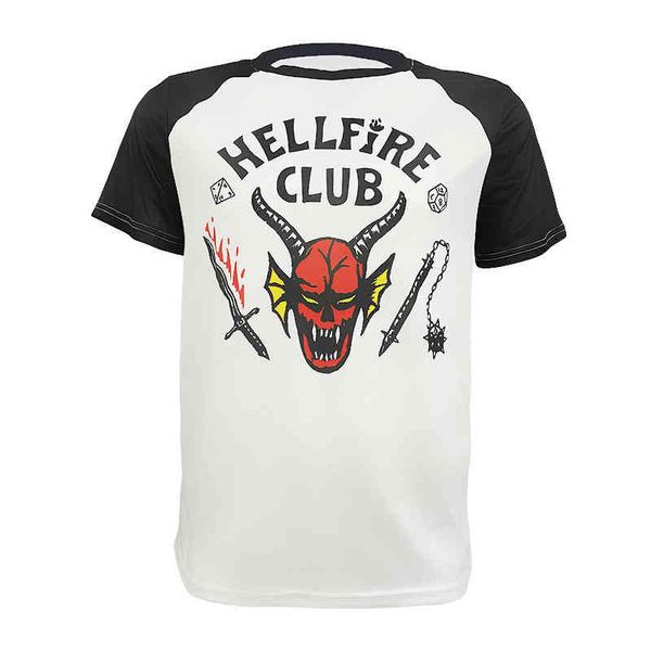 hellfire club hawkins tv 80s nostalgia retro movie style fashion mant-shirt, White;black 
hellfire club hawkins tv 80s nostalgia retro movie style fashion mant-shirt, White;black