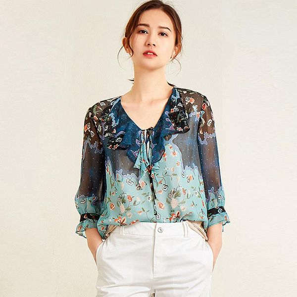 women's blouses & shirts silk blouse women pullovers v neck printed vintage design three quarter sleeve shirt elegant style, White
women's blouses & shirts silk blouse women pullovers v neck printed vintage design three quarter sleeve shirt elegant style, White