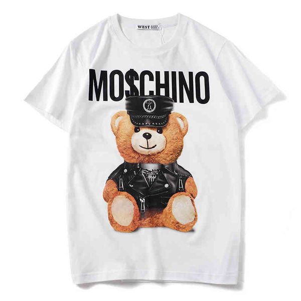 new high street fashion brand ins style small leather hat brown bear 3d t-shirt loose short sleeve pure cotton couple men's shirt, White
new high street fashion brand ins style small leather hat brown bear 3d t-shirt loose short sleeve pure cotton couple men's shirt, White