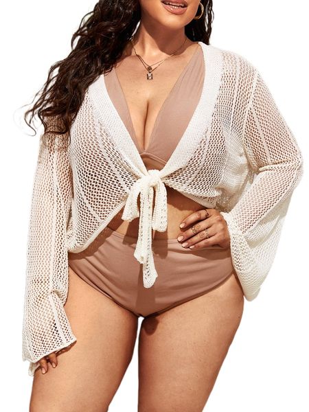 plus pointelle knit knot front cardigan 62rw#, Black