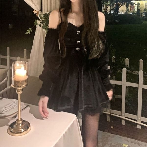 gothic black velvet dress evening party long sleeve y2k mini women vintage elegant one pieces korean autumn 220613, Black;gray
gothic black velvet dress evening party long sleeve y2k mini women vintage elegant one pieces korean autumn 220613, Black;gray