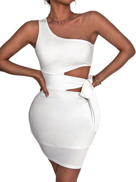 cut out tie side one shoulder bodycon dress m5wq#, Black;gray 
cut out tie side one shoulder bodycon dress m5wq#, Black;gray