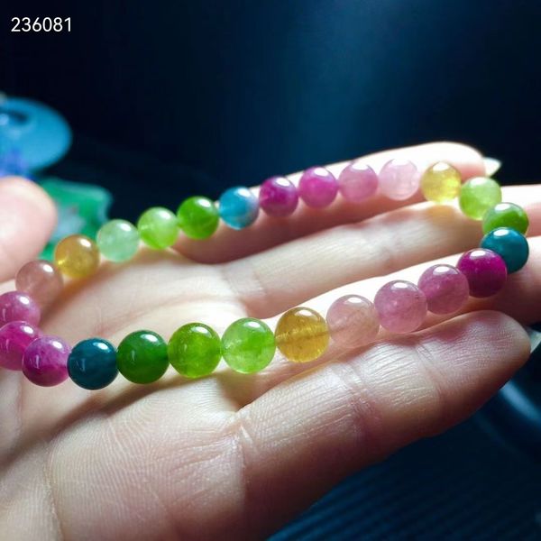 natural colorful tourmaline clear round beads bracelet 7mm women crystal jewelry tourmaline genuine aaaaaa, Silver