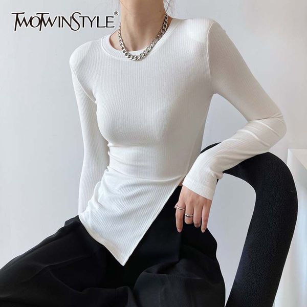 twowinsyle black side split shirt for women o neck long sleeve slim casual shirts female fashion clothing spring 210423, White
twowinsyle black side split shirt for women o neck long sleeve slim casual shirts female fashion clothing spring 210423, White