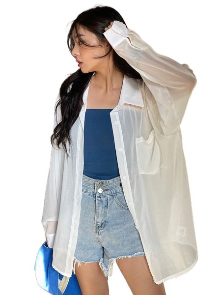 dazy drop shoulder pocket patched shirt b9hc#, White