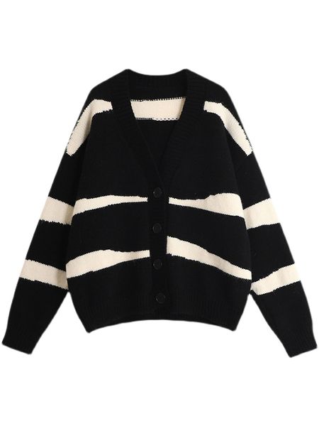 2022 autumn winter korean style stripe knittd cardigans womens loose sweaters cardigans womens, White;black
2022 autumn winter korean style stripe knittd cardigans womens loose sweaters cardigans womens, White;black