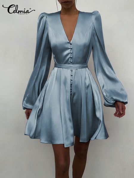women silk dress celmia satin mini robe summer elegant party wrap evening long lantern sleeve v neck solid vestidos 220521, Black;gray
women silk dress celmia satin mini robe summer elegant party wrap evening long lantern sleeve v neck solid vestidos 220521, Black;gray