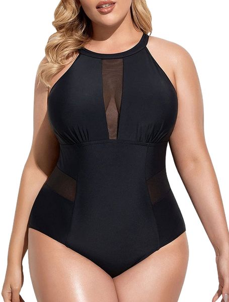 plus size one piece swimsuit for women high neck plunge mesh cutout monokini swimwear o7da#, White;black
plus size one piece swimsuit for women high neck plunge mesh cutout monokini swimwear o7da#, White;black