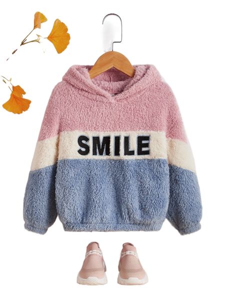 toddler girls letter embroidery teddy hoodie v8bd#, Black;white