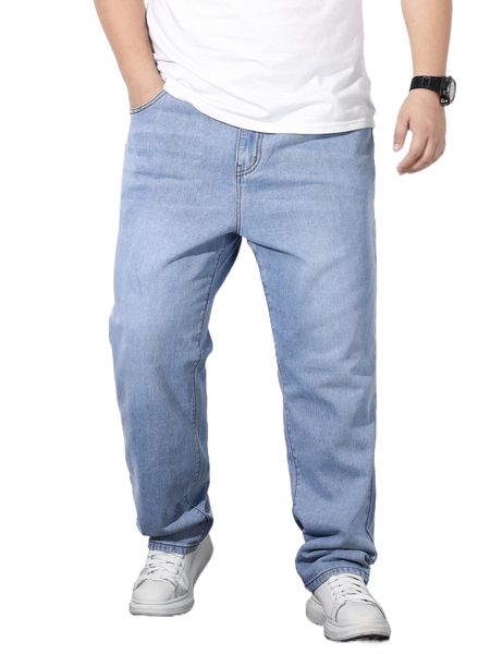 extended sizes men slant pocket straight leg jeans 50on#, Blue 
extended sizes men slant pocket straight leg jeans 50on#, Blue