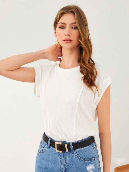 textured batwing sleeve tee l0ai#, White