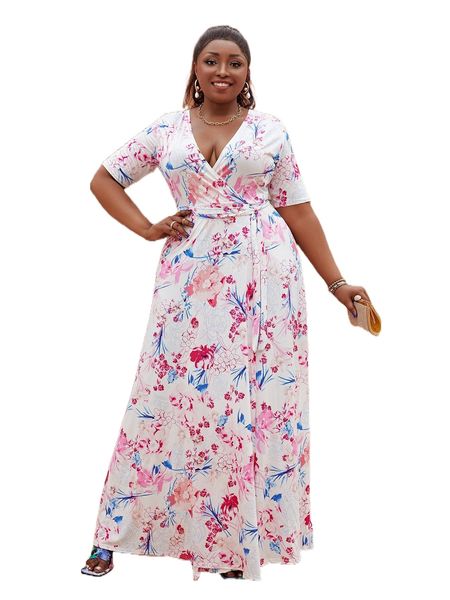 plus floral print belted wrap dress h0ay#, Black
plus floral print belted wrap dress h0ay#, Black