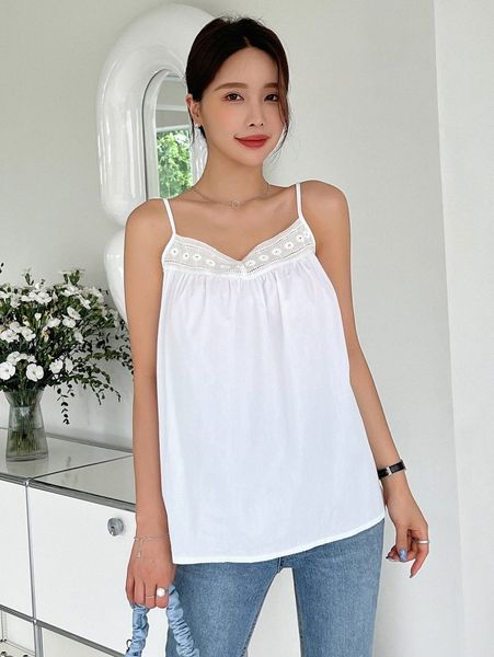 dazy contrast eyelet embroidery cami d5cz#, White
dazy contrast eyelet embroidery cami d5cz#, White