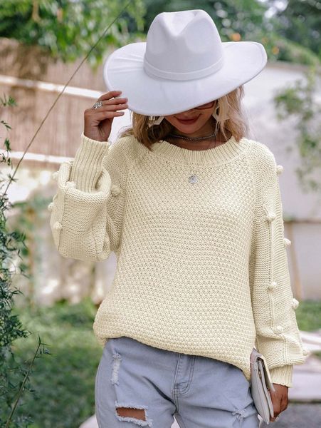 simplee raglan sleeve pom pom detail sweater d8md#, White;black