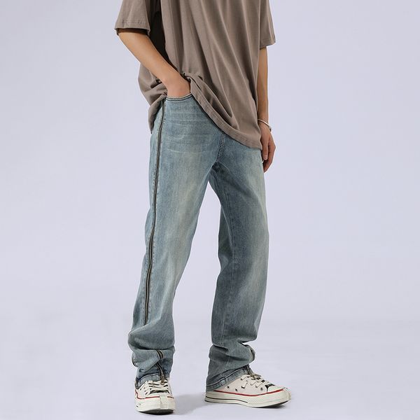 jeans washed casual denim trousers men and women straight vibe style hip hop pants, Blue
jeans washed casual denim trousers men and women straight vibe style hip hop pants, Blue