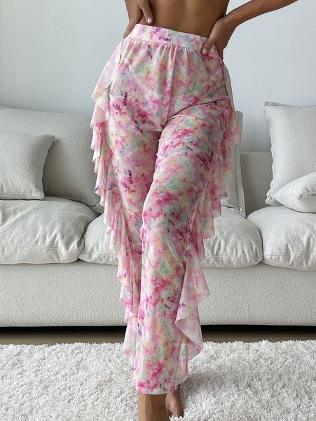 ruffle decor floral cover up pants p1im#, White;black